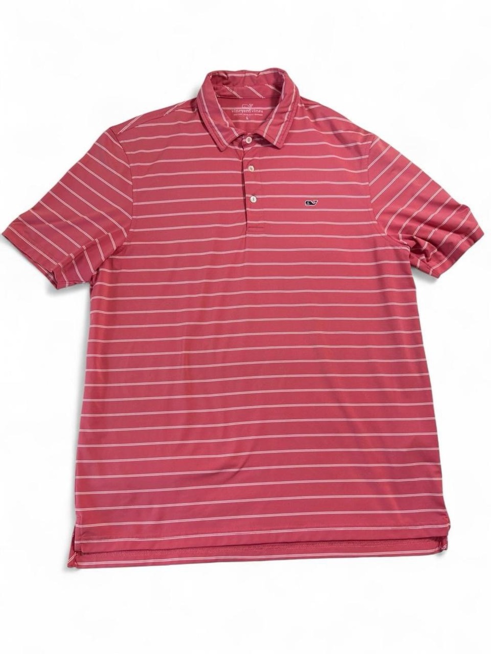 Vineyard Vines Performance Polo Shirt L Salmon Pink White Stripe Golf 2016